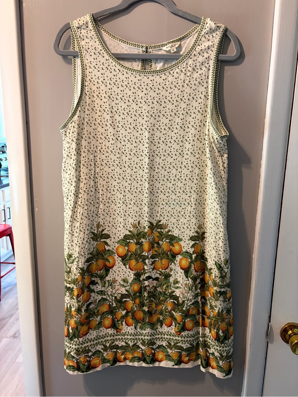 Max Studio Cream Mini Dress with Orange Border Print